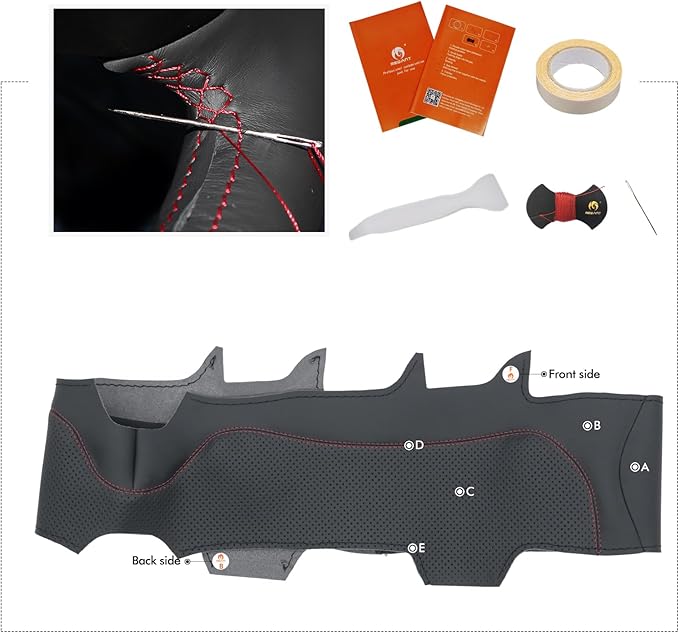 MEWANT Hand Stitch Black Faux Leather Steering Whee Cover for Tesla Model 3 Model Y 2020-2023 DIY Steering Wheel Wrap