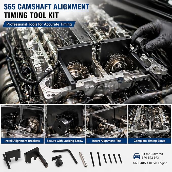 Professional S65 Camshaft Alignment Timing Tool Kit for BMW M3 E90 E92 E93 (2007-2013), Fits S65B40A 4.0L V8 Engine, Replaces OEM 119970 115290 115320 115370, Vanos Setting Master Set