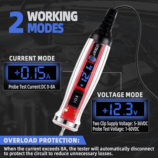 AWBLIN Power Circuit Probe Tester Kit, LCD Digital Automotive Test Light with Voltmeter, 18PCS Multi Function Auto Fuse Circuit Voltage Continuity Current Electric Tests Tool with Black Carrying Case