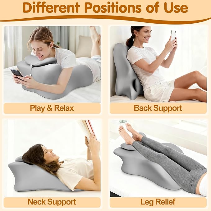 MYFAMIREA Memory Foam Ergonomic Wedge Pillow for Adults - Prone Pillow for Bed Sleeping, Reading, Memory Foam Ergonomic Cushion for Back Support, Sitting Up and Back Pain, with Removable Cover (Gray)