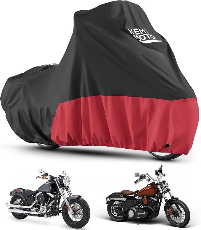 KEMIMOTO Heavy Duty 420D Motorcycle Cover Compatible with Cruiser Models Softail Dyna Iron 883 Fat Boy 114 Forty-Eight Low Rider Cover Standard Heritage Classic Waterproof Outdoor Snow Rain Protection