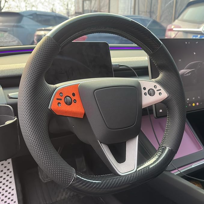 MEWANT Hand Stitch Steering Wheel Cover for Tesla Model 3 Highland Model Juniper Made of PU Carbon Fiber Faux Leather