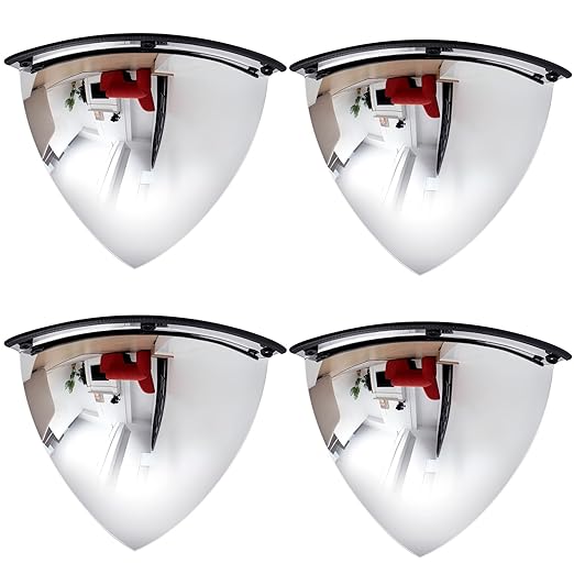 Suzile 4 Pieces 18 Inch Acrylic Quarter Dome Mirror Convex Corner Safety Mirror High Viewing Angle Blindspot for Wall Warehouses Offices Retail Stores Parking Garages