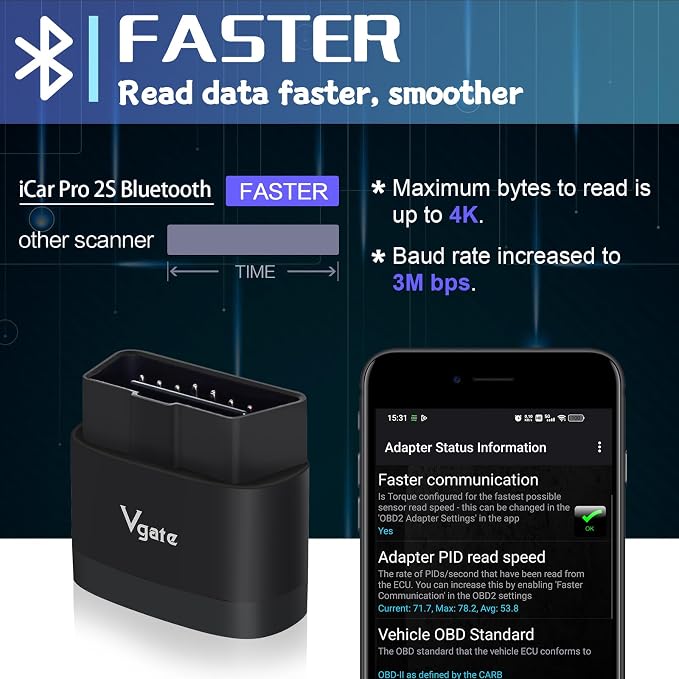 Vgate iCar Pro 2S Bluetooth 5.2 OBD2 Car Scan Tool for iPhone, Android, and Windows