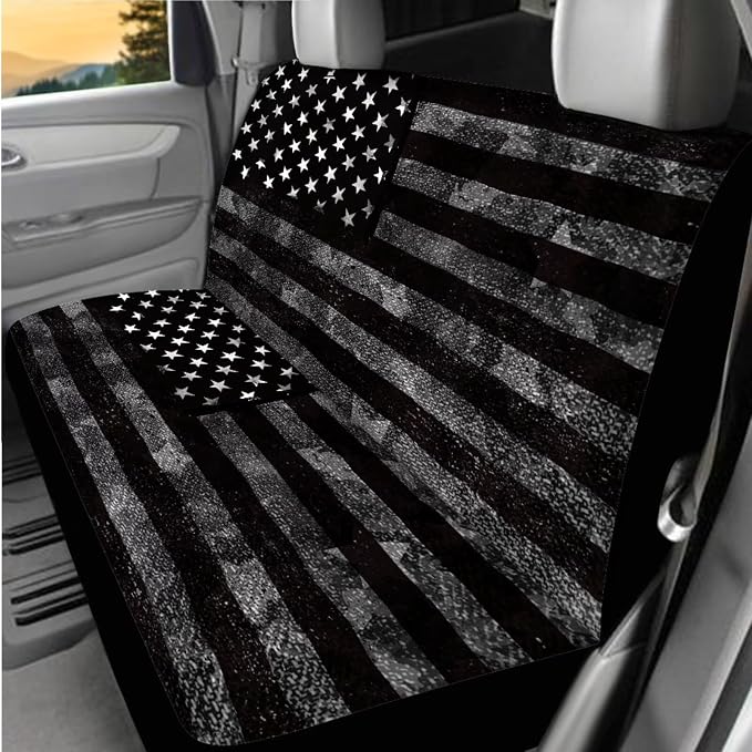 8 Pcs Gray American Flag Car Accessories Set, Car Seat Covers Full Set with Auto Steering Wheel Cover Center Console Pad Seat Belt Covers, Patriotic Decorations