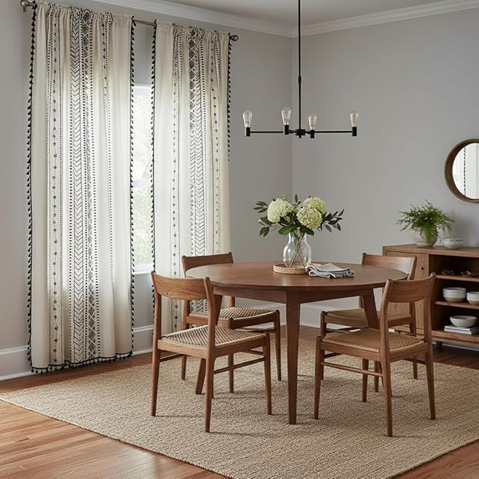 ColorBird Boho Curtains 2 Panels Modern Farmhouse Decor Black and White Striped Geometric Aztec Western Window Treatment Cream Curtain & Drapes for Living Bedroom Dining Room 63 Inch Length