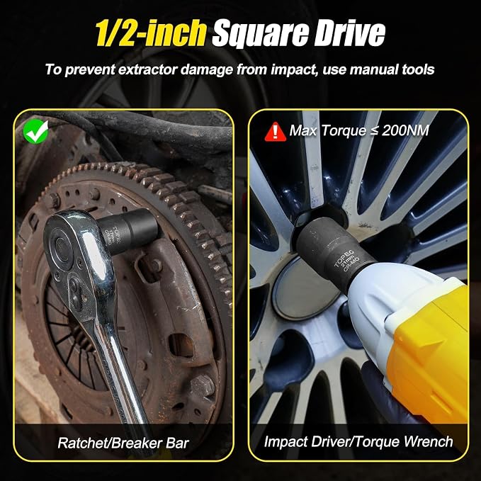 Topec 6PCS Wheel Lock Removal Kit, 1/2-Inch Drive Lug Nut Removal Tool, 17,19,21,22mm Stripped Lug Nut Remover, Extractor Socket Set for Broken, Damaged, Rounded Bolts