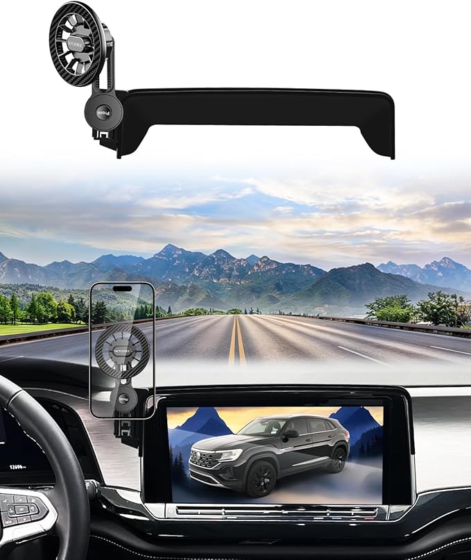 Car Phone Holder for VW/Volkswagen Atlas/Altas Cross Sport 2024 2025 Accessories 12-Inch Screen Fixed Clip, Automobile Cradles Magnetic Phone Mount Compatible with MagSafe, Magnets Cell Phone Base