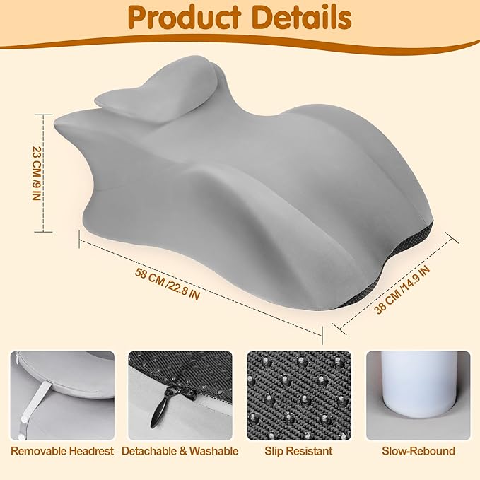 MYFAMIREA Memory Foam Ergonomic Wedge Pillow for Adults - Prone Pillow for Bed Sleeping, Reading, Memory Foam Ergonomic Cushion for Back Support, Sitting Up and Back Pain, with Removable Cover (Gray)