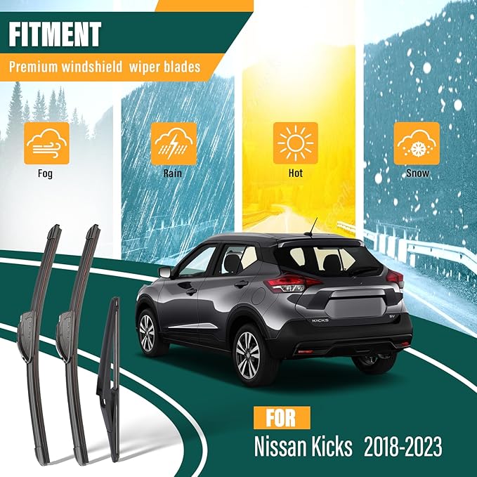Windshield Wiper Blades Replacement for Nissan Kicks 2018 2019 2020 2021 2022 2023,Original Equipment Replacement Front Rear Wiper Blade Set - 26" 16" 12" (Set of 3)