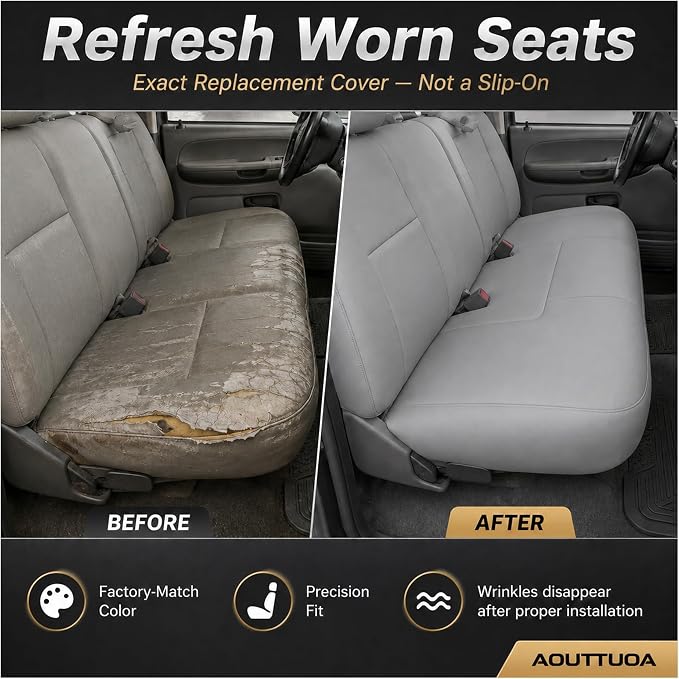 Full Bench Bottom and Top Back Set Cover Gray V2 or K2 or VE or KE Leather Med Flint Gray Fit for Ford F250 F350 F450 1999 2000 2001 2002
