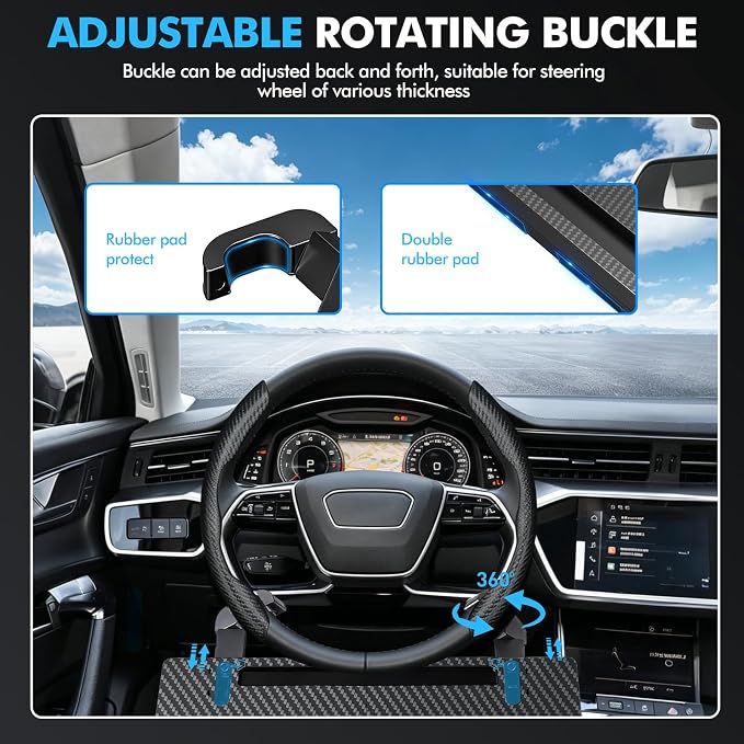 2-in-1 Car Steering Wheel Tray & Seat Gap Storage, Foldable Carbon Fiber Style Table, Ideal for Laptop, Dining, Writing, Fits Standard Round Steering Wheel