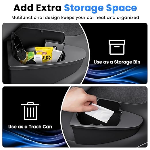 Canvcle Front Door Trash Can for 2025 2026 New Tesla Model Y Juniper Accessories, Door Side Storage Box Organizer Front Seat Door Garbage Bin with Push-Open Lid, Hidden Storage Organizer Black 2PCS
