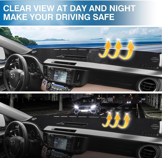 KUST Black Dash Cover Mat for Toyota RAV4 2013-2018 Left Hand Driving Non-Slip Center Console Dashboard Cover Interior for Toyota RAV4 Accessories Custom Fit Dash Mat Sunshade Windshield Glare