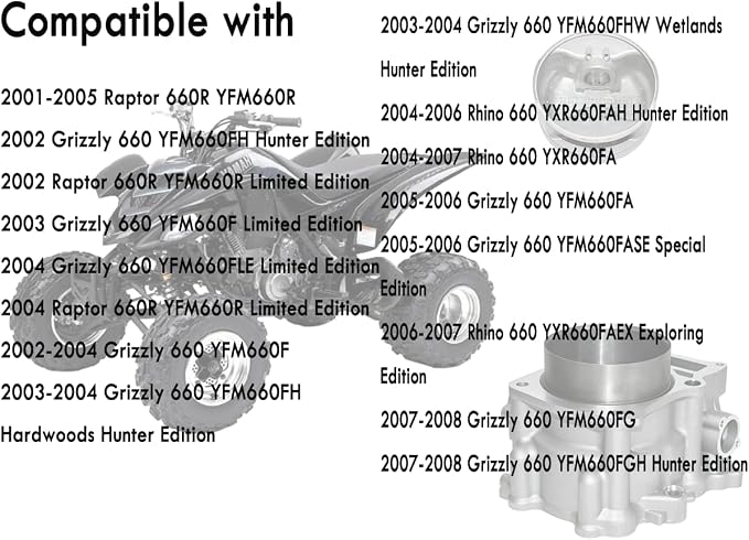 Tupo YFM660-102 Cylinder Kit | 686cc Big Bore Top End Rebuild Kit Compatible with Yamaha Rhino 660 Grizzly 660 YXR 660 YFM 660 2001-2008