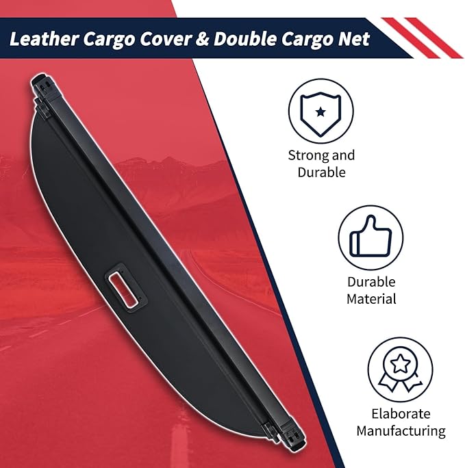 Cargo Cover & Double Cargo Net Compatible with Cadillac Optiq 2024 2025 2026,Retractable Trunk Cover Privacy Screen Security Shield Shade,Waterproof Trunk Accessories(Leather)