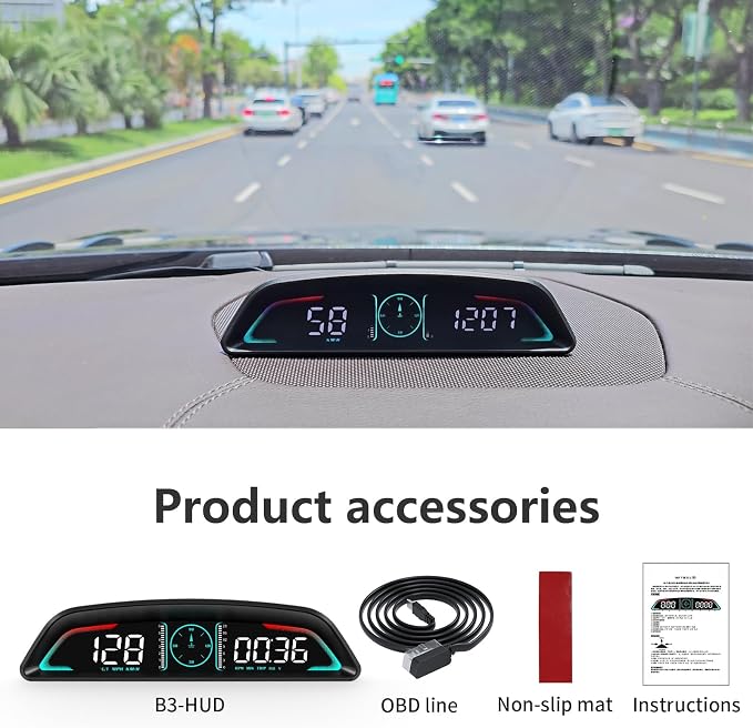 OBD2 Gauge Display,Head Up Display for Cars,Speedometer with Speed,Engine RPM,Clock,Overspeed Alarm,Water Temperature Alarm,Fatigue Driving Reminder,Fits Most Post-2008 Models