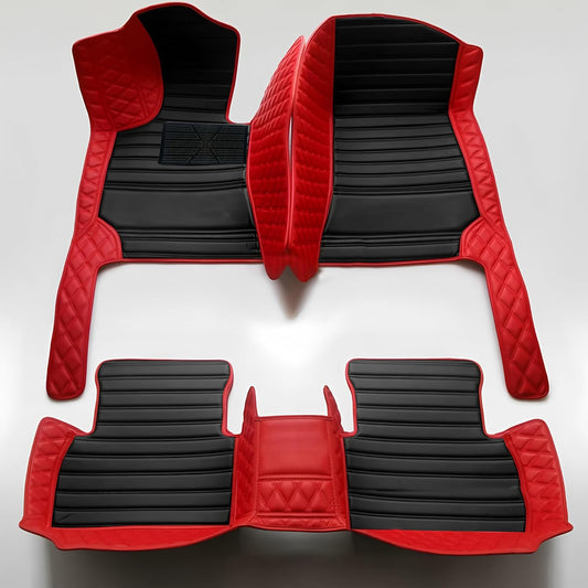 Custom Personalized Floor Mats for Cars，Luxury Full Coverage All Car Floor Mats，Anti-Slip Leather Car Mat Set ，Custom Floor Mats for 99% of Cars, Trucks & SUVs. (Red and Black Stripes)