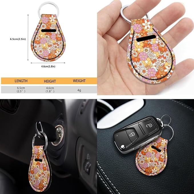 POLERO 70S Car Seat Covers Set for Women Groovy Floral Steering Wheel Cover Retro Hippie Flower Seatbelt Covers Cupholder Coasters with Cute Keychains, 11pcs