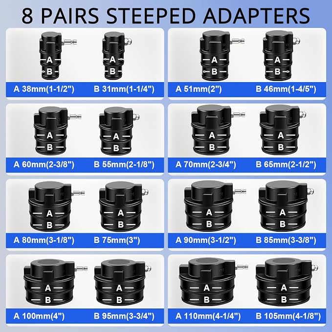 YSTOOL Turbo System Leakage Tester Kit 18Pcs Turbo Boost Leak Tester Set with 8 Pairs of Stepped Adapters (1-1/4" to 4-1/4") Air Pressure Gauge, for Radiators Cooling Emission Exhaust Pipes Testing
