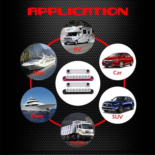 8 x M5 (#10) Studs Power Distribution Block Bus Bar 12V, Ampper 5.9" HD 120A Marine BusBar Battery Distribution Block W/Cover for Car Boat Solar (Black)