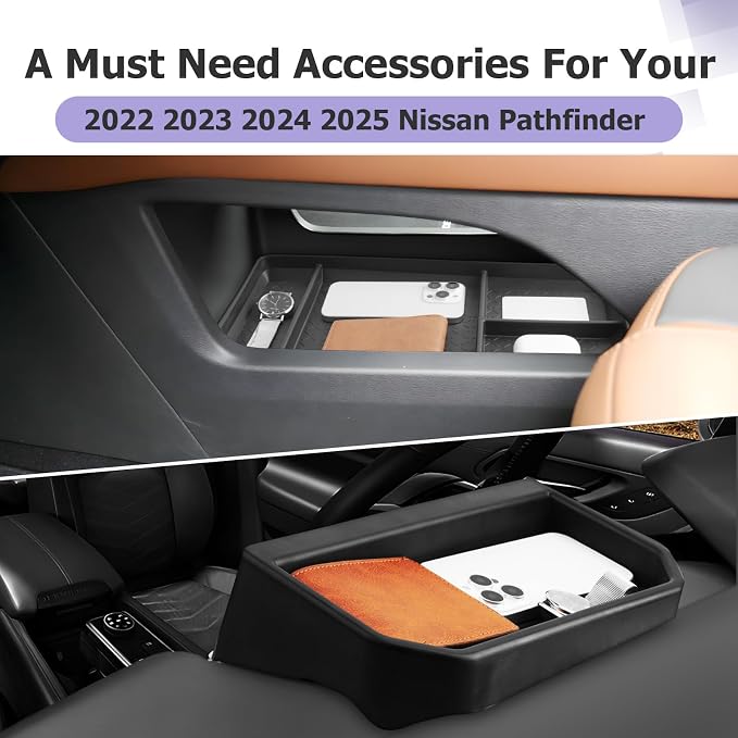 LUWU for 2025 Pathfinder Center Console Tray Set 2022 2023 2024 2025 Nissan Pathfinder SL/Platinum/Rock Creek Accessories Dashboard Storage Tray Lower Center Console Organizer 2-Pack