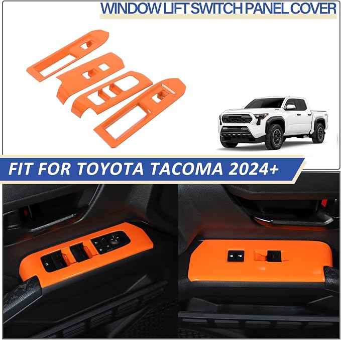 Daeiclru Window Lift Switch Panel Cover Compatible with Toyota Tacoma 2024 2025, Pickup Truck Door Power Window Glass Lift Switch Button Protection Cover Interior Accessories (Orange)