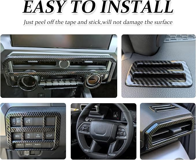 Carbon Fiber Interior Trim Kit for Toyota Tacoma 2024+ 4Runner 2025+ | Scratch & Stain Resistant · Sport Interior Upgrade · Covers Existing Scratches · Peel-and-Stick Installation