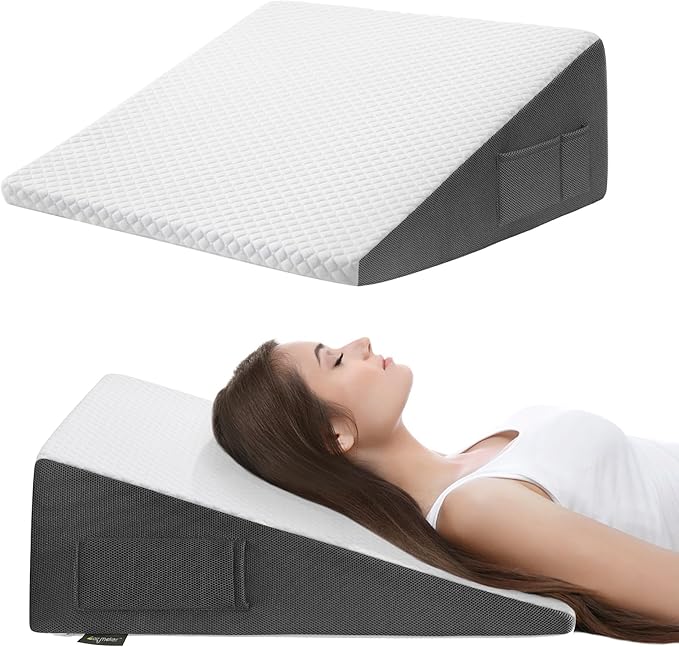 Cozymaker 10" Bed Wedge Pillow for Sleeping After Surgery, Back Support, Leg Elevation, Gerd Acid Reflux, Neck Pain, Snoring, Cooling Memory Foam Triangle Incline Wedge