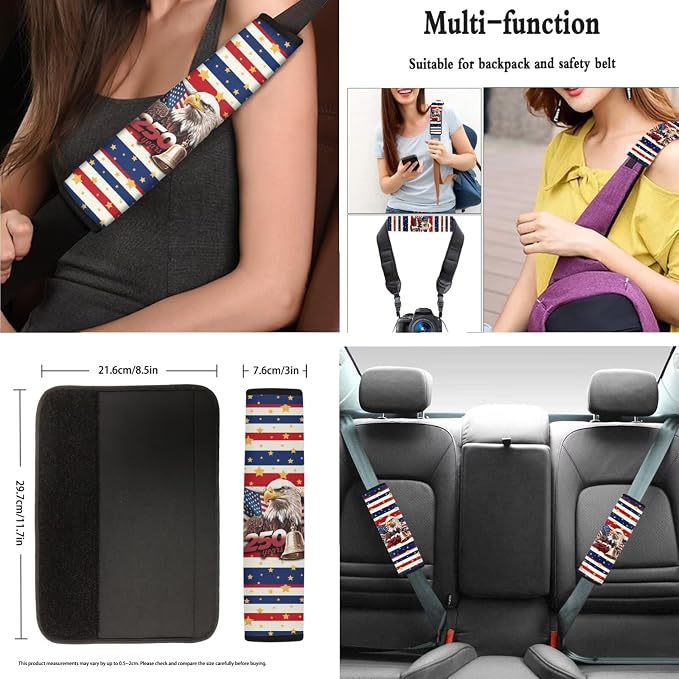 AFPANQZ 250th Eagle Stripe 11 Pieces Auto Accessories Set with Seat Covers Full Set with Hand Brake Cover Gear Shift Knob Cover Seat Belt Pads Car Coaster Steering Wheel Cover