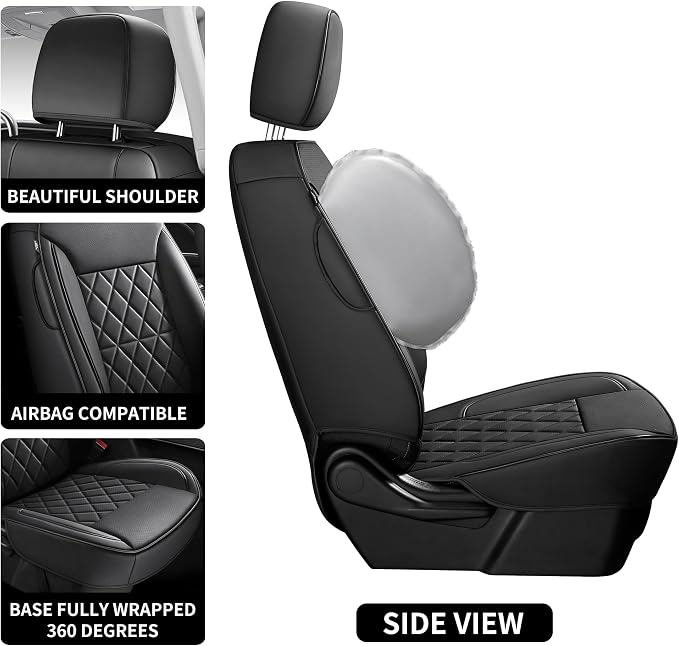 Custom Napa Leather Seat Covers for Chevy Silverado & GMC Sierra Crew Double Cab, Compatible with 2019-2026 1500 and 2020-2026 2500HD 3500HD(Front Pair, Black 2pcs)