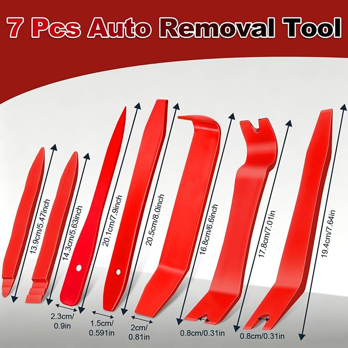 Keze 8 Pcs Auto Trim Removal Tool Kit with Non-Scratch Plastic Pry Tool & Fastener Clip Removal Tool Set for Car Panel Dashboard Door Clips and Upholstery Trim-Red
