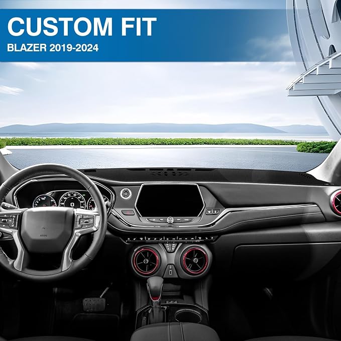 KUST Black Dash Cover for Chevy Chevrolet Blazer 2019-2024 2025 2026 (Not fits for Blazer EV) Polyester Non-Slip Dashboard Cover Interior Accessories for Blazer Custom Fit Dash Mat Sunshade Glare