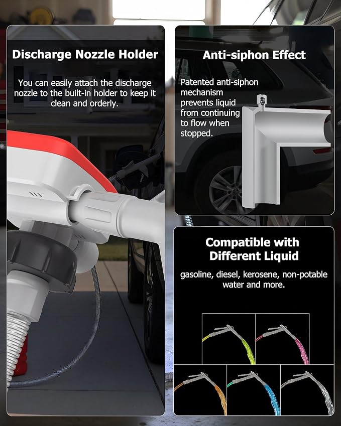 PETASOON Patented Fuel Transfer Pump Battery & USB Powered Operated 3.8GPM Gas Can Electric Automatic Pumps Transfer Gasoline Diesel Oil Liquid Water with Manual Flow Control(Gas Can Not Included)