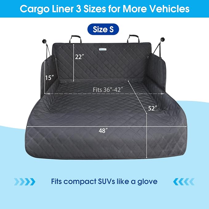 ALLANSING SUV Cargo Liner for Dogs - Heavy-Duty 900D Oxford Waterproof Pet Cargo Protector with 3-Sided Zippered All-Round Protection & TPU Suction Cups, Fits Compact SUVs