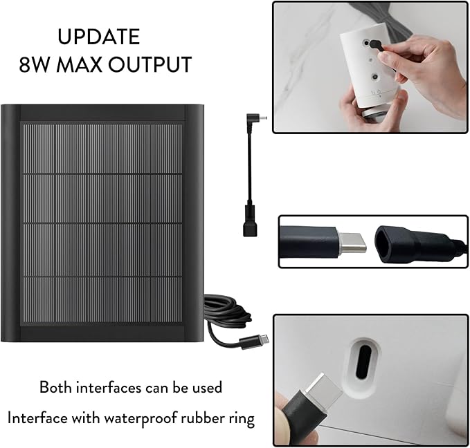 8W Solar Panel Charger for Camera, 9.8inch Camcorder Solar Panel with 10FT USB C Cable for Outdoor Cam Plus, Stick Up Cam/Pro, Spotlight Camera Plus/Pro Battery (8W-1Pack)