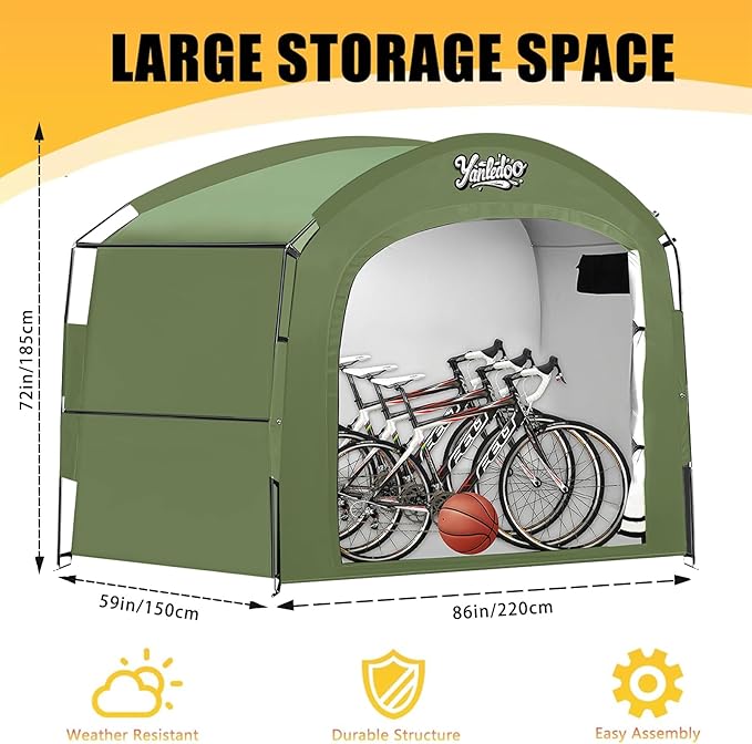 Waterproof Portable Bike Storage Tent with Extended Width for 3-5 Bikes, Clips Easy Setup Outdoor Bike Tent, Bicycle Shelter for Motorcycle, Garden Tools, Lawn Mower, XXL Bike Shed, Green