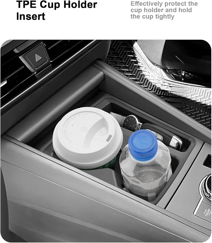 ECOZEN Center Console Organizer Set For 2025-2026 VW Tiguan - 3 Pcs Armrest Box Organizer + Center Console Organizer Tray + TPE Cup Holder Insert For 2025-2026 VW Tiguan Accessories - ABS Tray