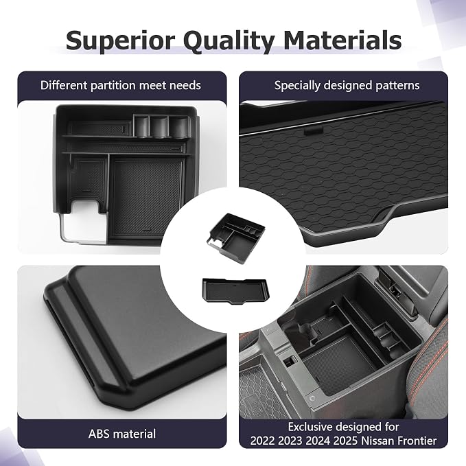 LUWU 2025 2026 Frontier Accessories for 2022 2023 2024 2025 2026 Frontier S/SV/Pro-X/Pro-4X/SL Accessories Front Center Console Tray, Armrest Storage Box Center Console Organizer Black 2-Pack