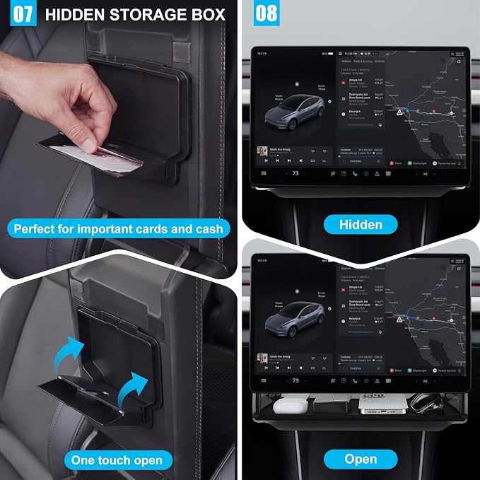 BBTO 8 Pcs Center Console Organizer Compatible with Tesla Model 3 Highland 2025 2026 Accessories Double Layer Center Console Tray Hidden Storage Box Charging Pad Cupholder Interior Storage Accessories