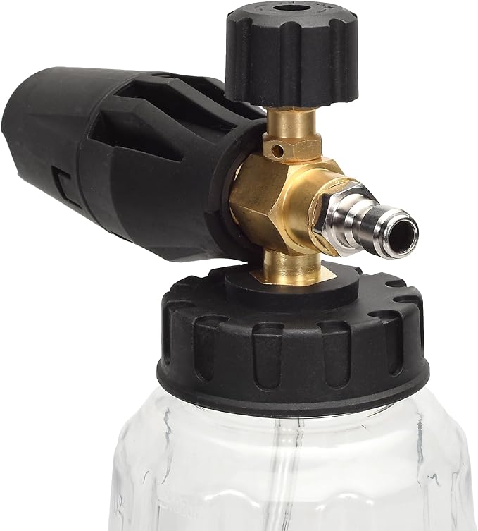 Premium Foam Cannon 1L - High-Pressure Car Wash Sprayer with 1/4in Quick Connector - Includes 5 Multi-Surface Nozzles (Clear, 1 Liter)