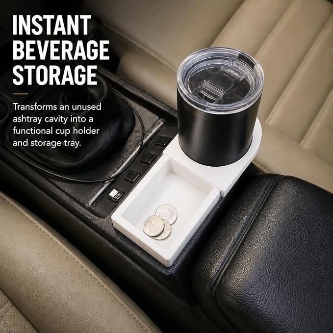 SplashNColor Ashtray Cup Holder for Porsche 924 924S 944 – Center Console Drop-in Insert | No Modification Required | Classic Sports Car Interior Drink Storage Accessory