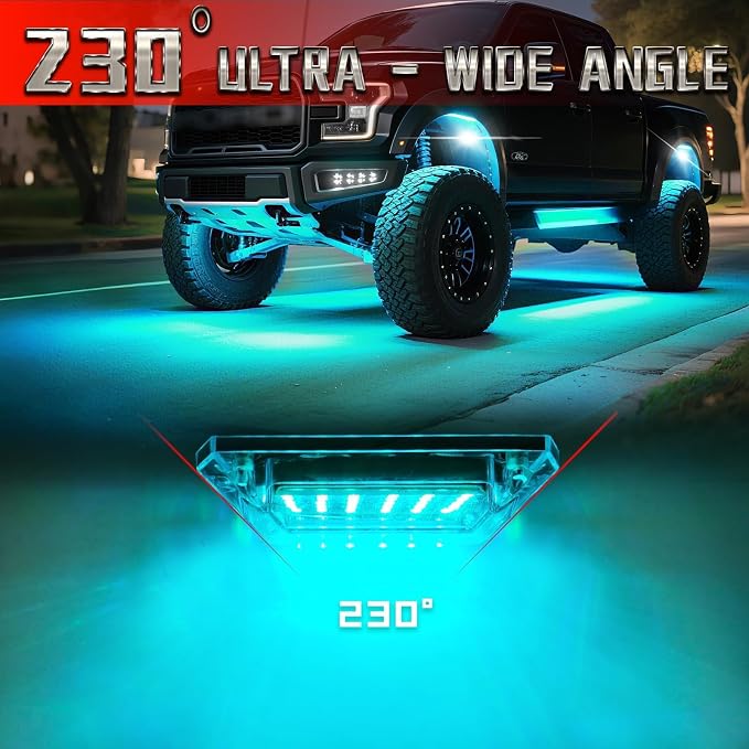 16 Pods 230° Full Angle RGBW LED Rock Lights, 6500K Pure White RGB Rock Light 12V Waterproof Neon Underglow Kit for Truck Jeeps Pickup Offroad Boat RV UTV Trailer Underbody, APP/RF Remote Sync Music