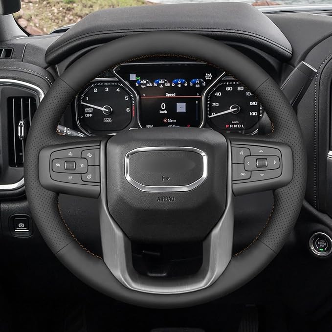 MEWANT Hand Stitch Car Steering Wheel Protector Wrap Cover for GMC Sierra 1500 2019-2023, 2500 2020-2024, 3500 2020-2024, Sierra Limited 2022, Yukon (XL) 2021-2023 Accessories