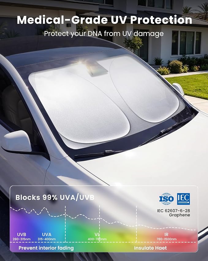 REEVAA 2026 3rd Pro Windshield Sunshade for 2017-2026 Tesla Model 3 (Highland) | Dual-Layer Heat & Sun Defense, OEM Design | Foldable Sun Shade Car Accessories with Storage Bag