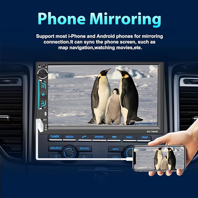 Double Din Car Stereo 7 Inch Touchscreen Compatible with [Wireless] Apple CarPlay/Android Auto Bluetooth FM Radio USB Type-C Backup Camera