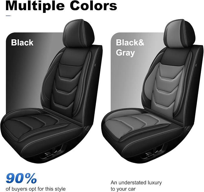 Seat Covers Compatible with 2024 2025 2026 Toyota Tacoma Double Crew Cab Waterproof Leather Seat Protectors for Trucks (5pc Full Set, Black&Grey)