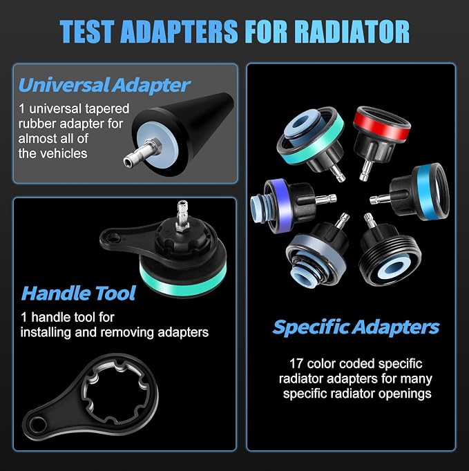 JIFETOR 28PCS Radiator Pressure Tester and Coolant Refill Tool Kit, Auto Cooling System Leakage Test and Pneumatic Vacuum Purge Filling Set Universal for Airlift Car Auto Truck