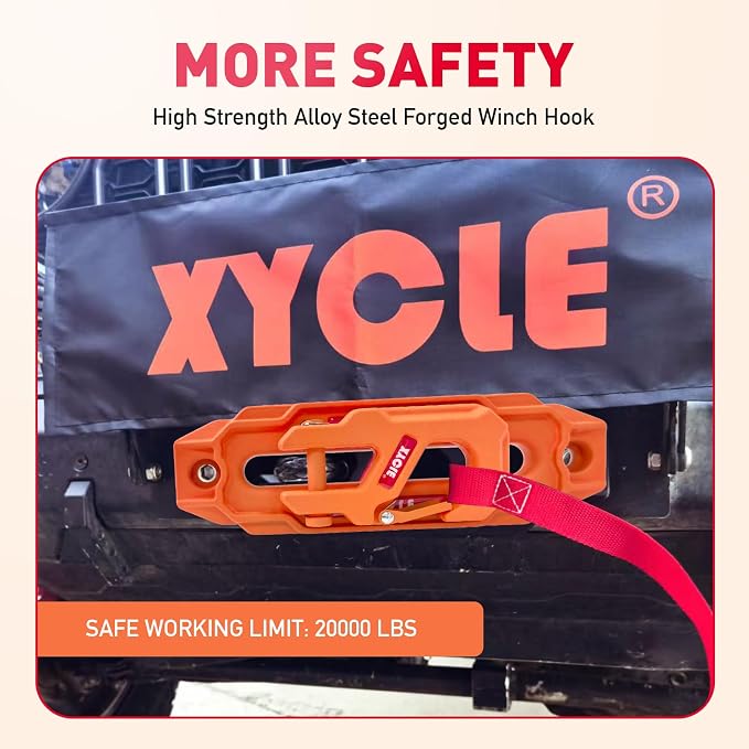 Winch Fairlead with Tow Hook, Orange, 10 in. (254 mm) | Synthetic Rope Fairlead, Forged Winch Hook, 10000 lb - 20000 lb Towing, For SUV Truck Trailer Jeep, Electric Winches