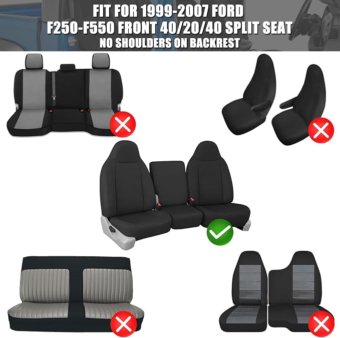 SAPUBK Custom-Fit Seat Covers Replace for 1999-2007 Ford F250- F550 40/20/40 Split Without Shoulder on Backrest Seat, Premium Neoprene Composite Soft Foam Lining Airmesh Breathable Seat Cover